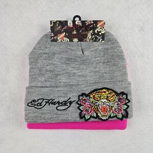 Ed Hardy Gray & Pink Beanie